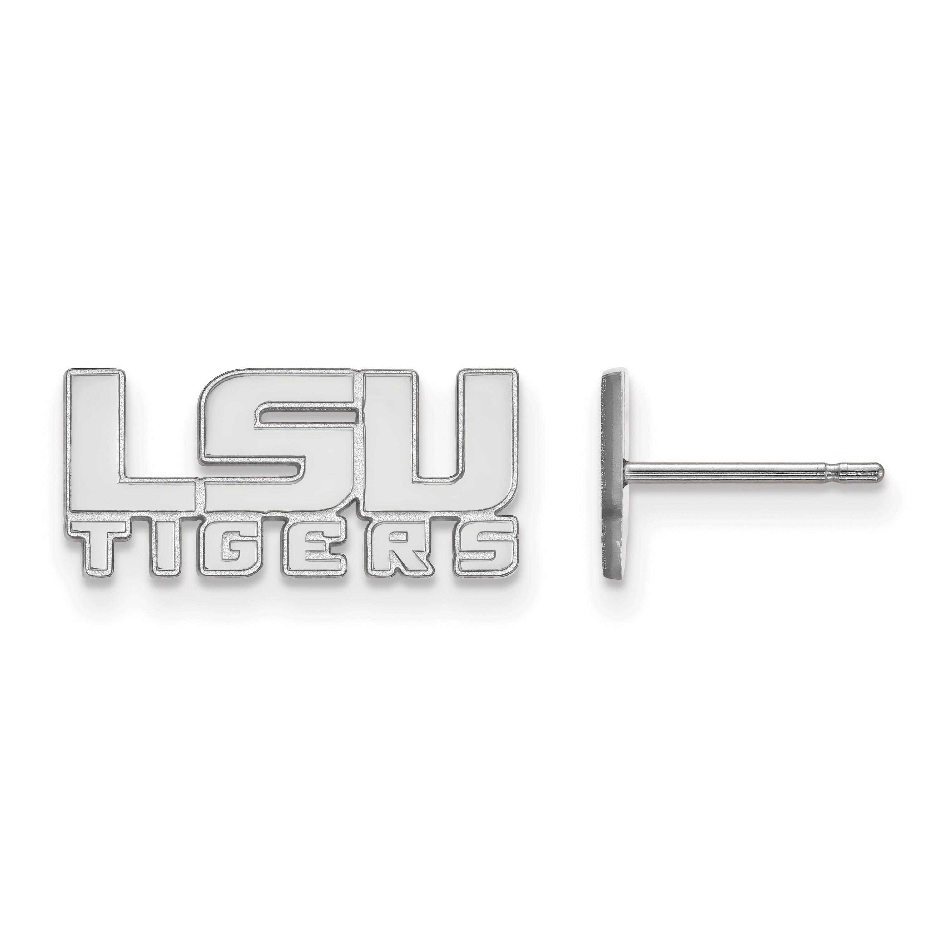 Sterling Silver Rhodium Plated Logoart Louisiana State University L S U Tigers Extra Small Post Earrings