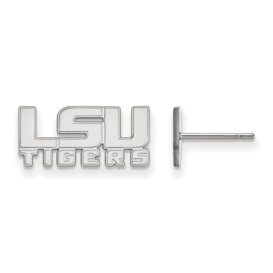 Sterling Silver Rhodium Plated Logoart Louisiana State University L S U Tigers Extra Small Post Earrings