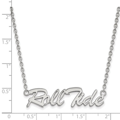 Sterling Silver Rhodium Plated Logoart University Of Alabama Roll Tide Script Large Pendant 18 Inch Necklace