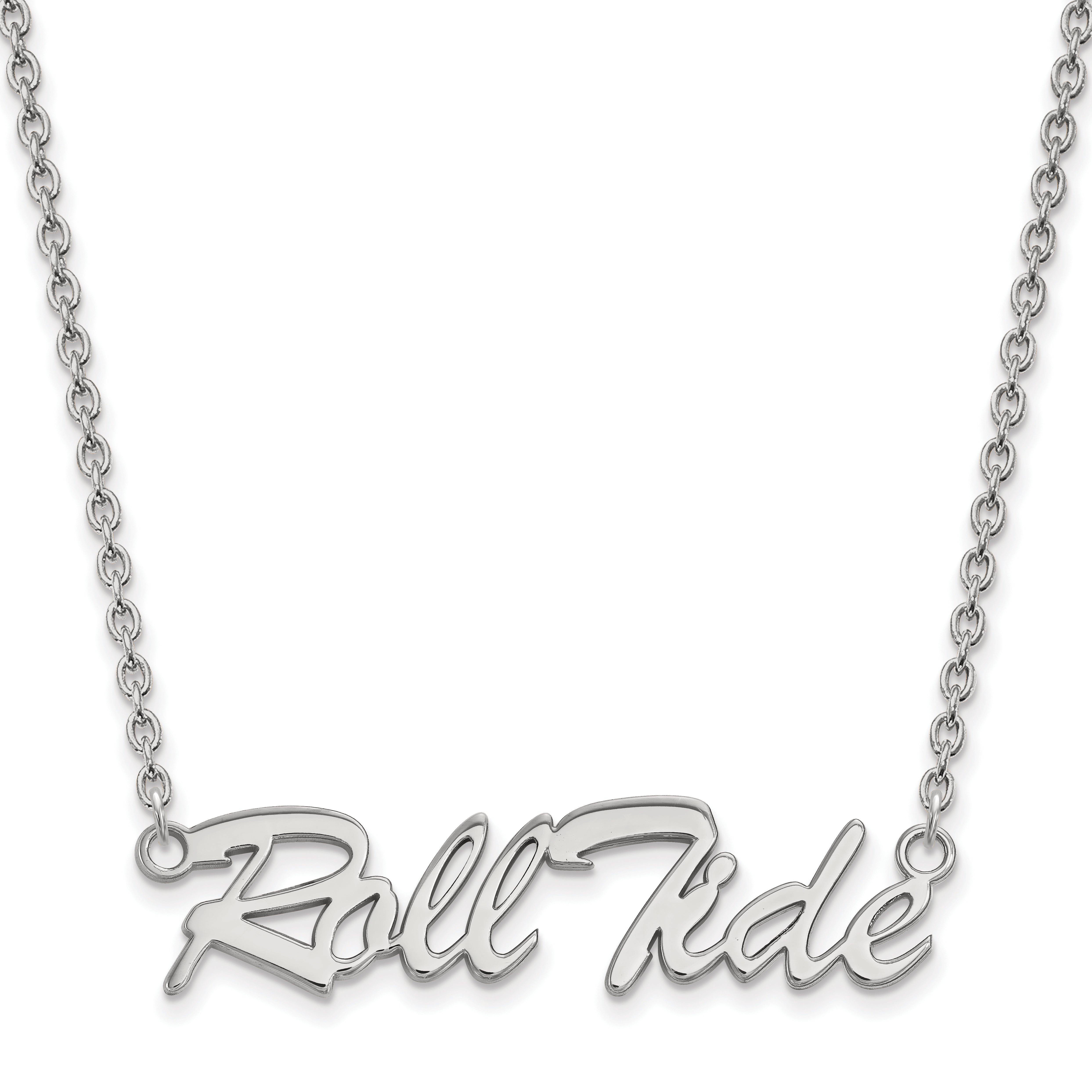 Sterling Silver Rhodium Plated Logoart University Of Alabama Roll Tide Script Large Pendant 18 Inch Necklace