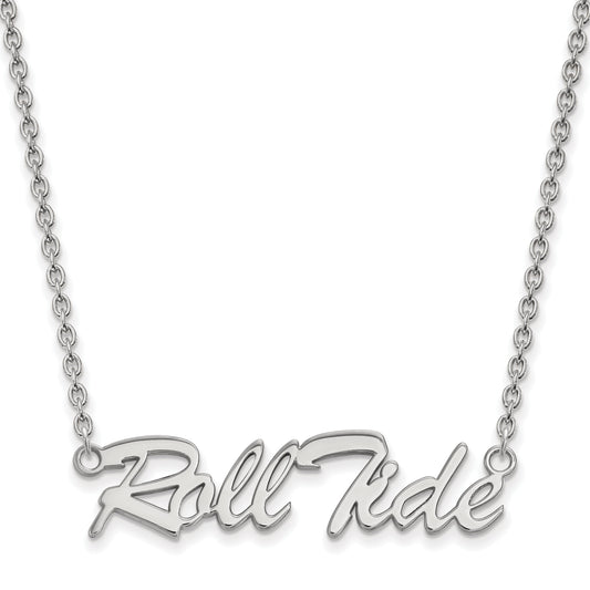 Sterling Silver Rhodium Plated Logoart University Of Alabama Roll Tide Script Large Pendant 18 Inch Necklace