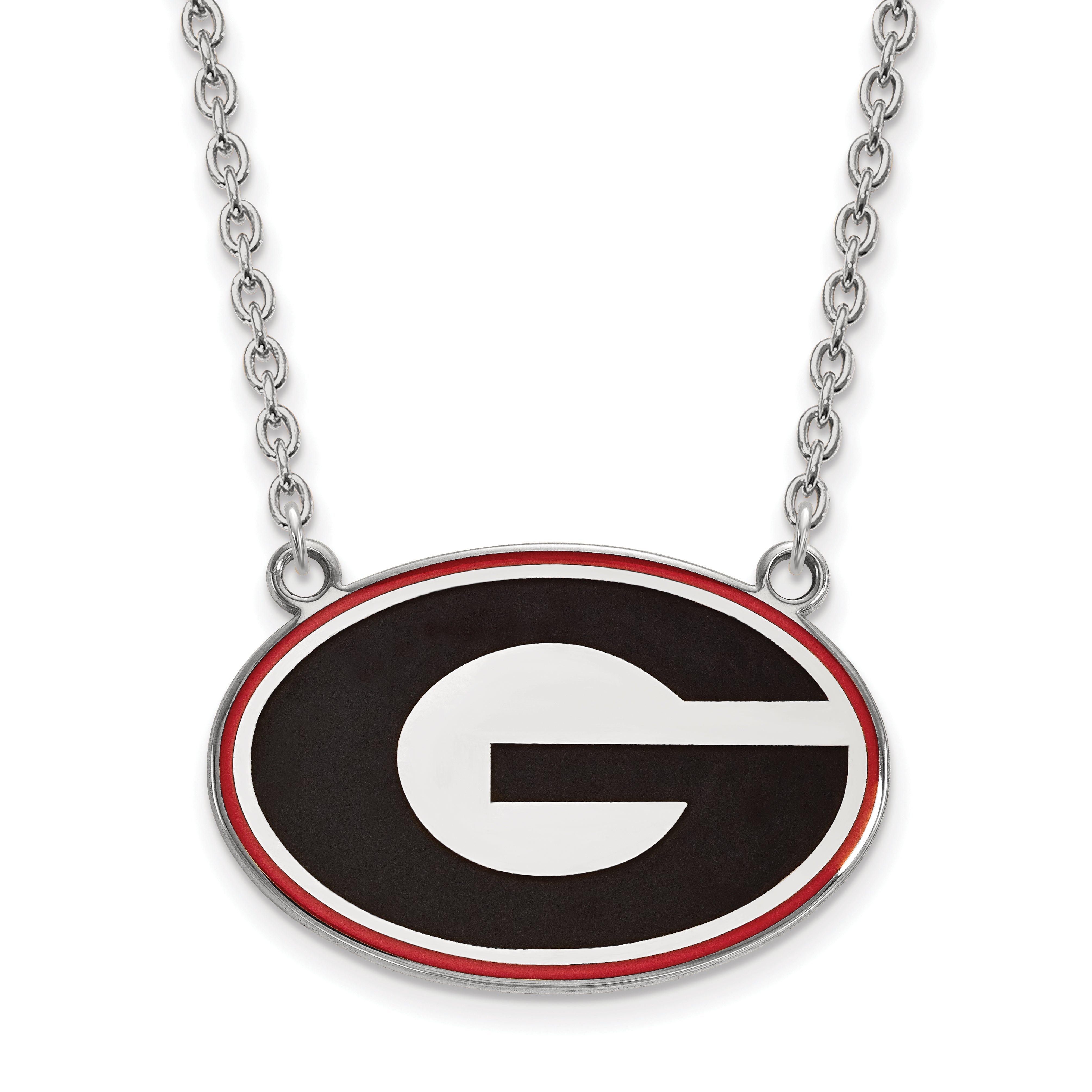 Sterling Silver Rhodium Plated Logoart U Of Georgia Letter G Large Enameled Pendant 18 Inch Necklace