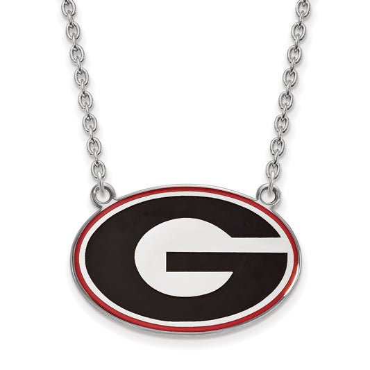 Sterling Silver Rhodium Plated Logoart U Of Georgia Letter G Large Enameled Pendant 18 Inch Necklace