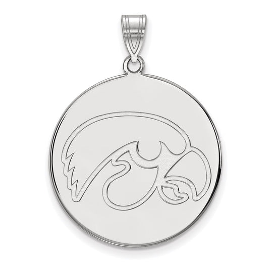 10K White Gold Logoart University Of Iowa Hawk Extra Large Round Disc Pendant
