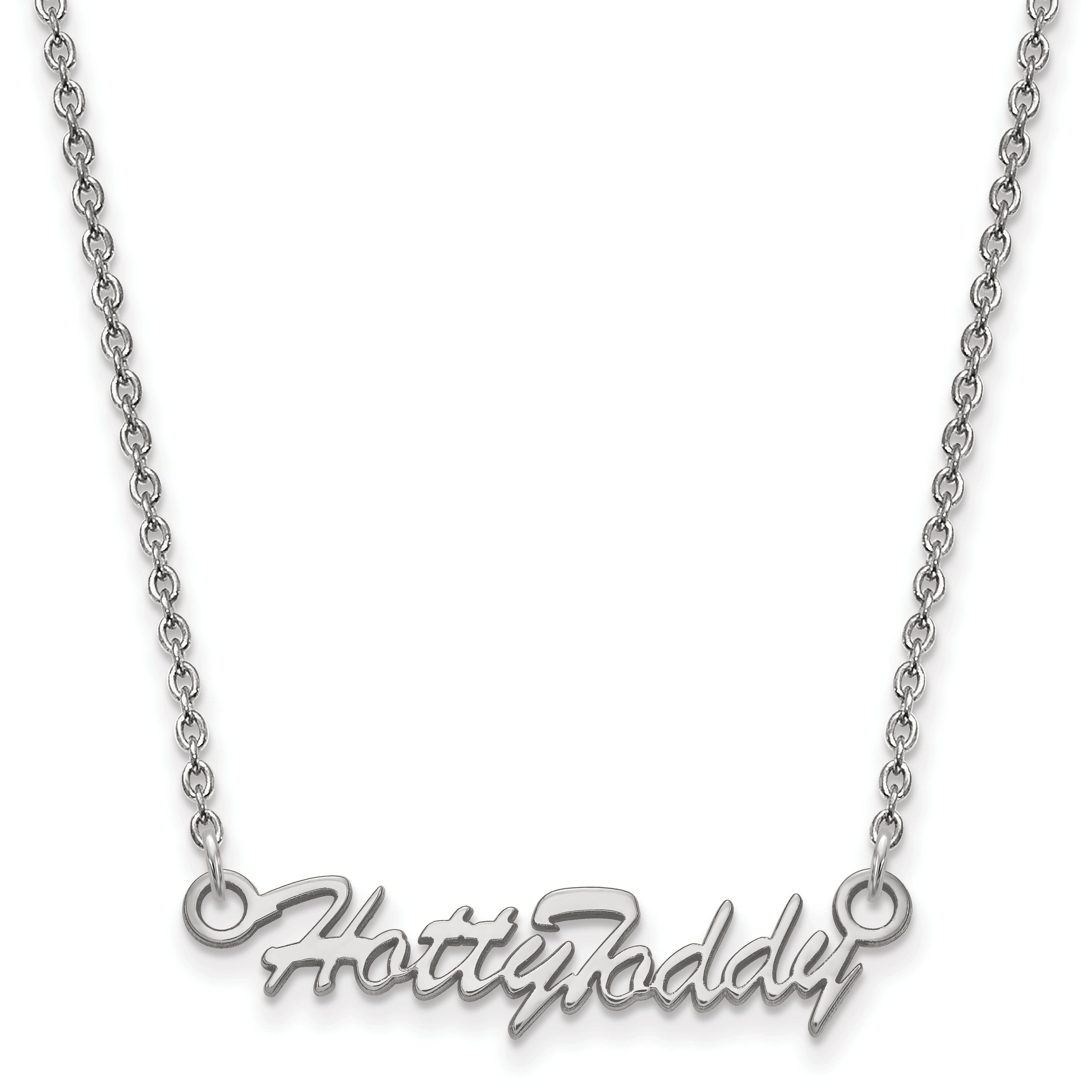 Sterling Silver Rhodium Plated Logoart University Of Mississippi Hotty Toddy Script 18 Inch Necklace