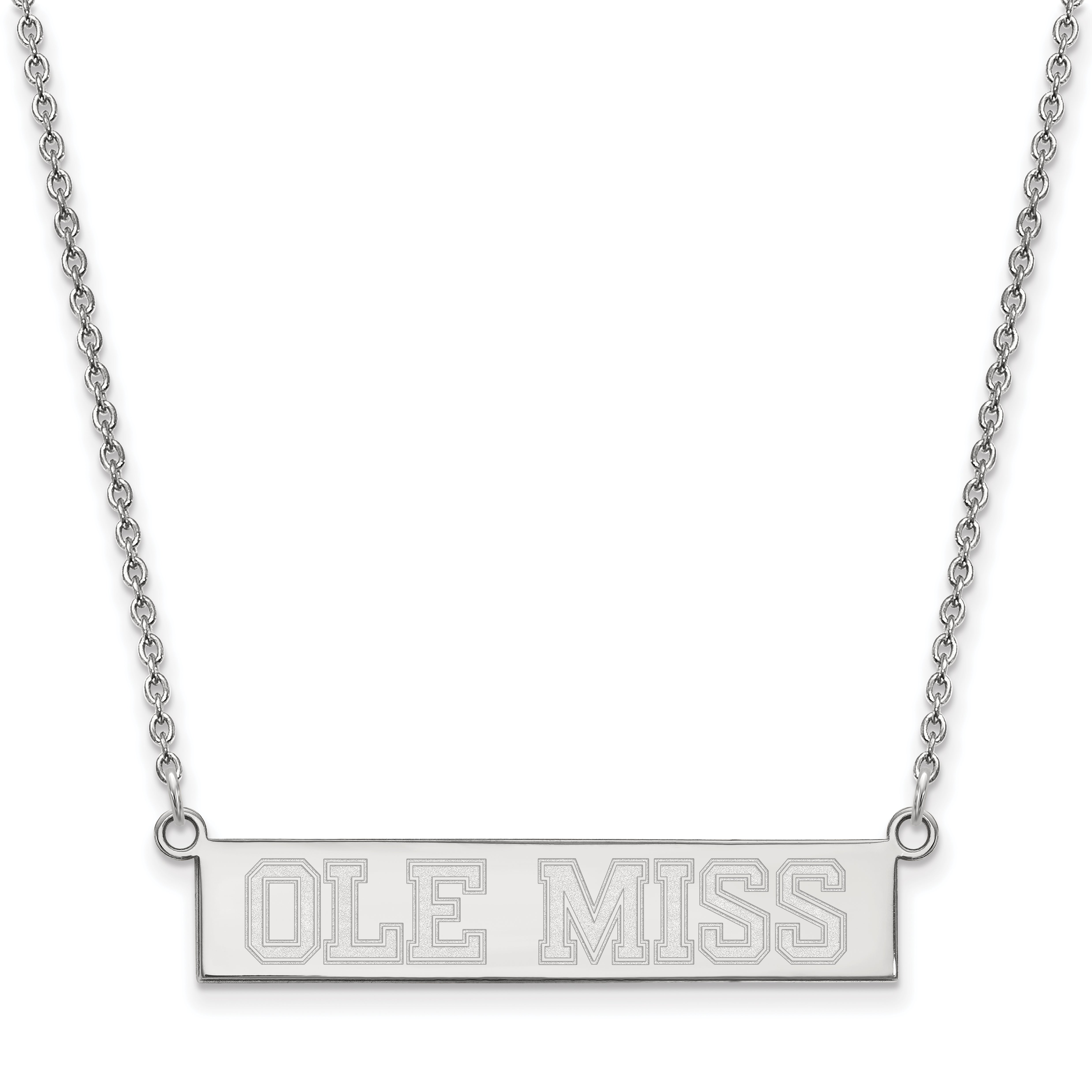 Sterling Silver Rhodium Plated Logoart University Of Mississippi Ole Miss Small Bar 18 Inch Necklace