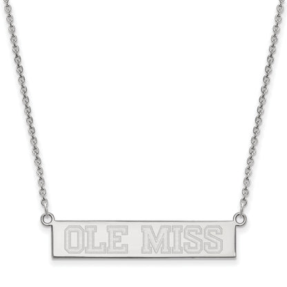 Sterling Silver Rhodium Plated Logoart University Of Mississippi Ole Miss Small Bar 18 Inch Necklace