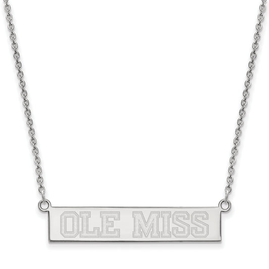 Sterling Silver Rhodium Plated Logoart University Of Mississippi Ole Miss Small Bar 18 Inch Necklace