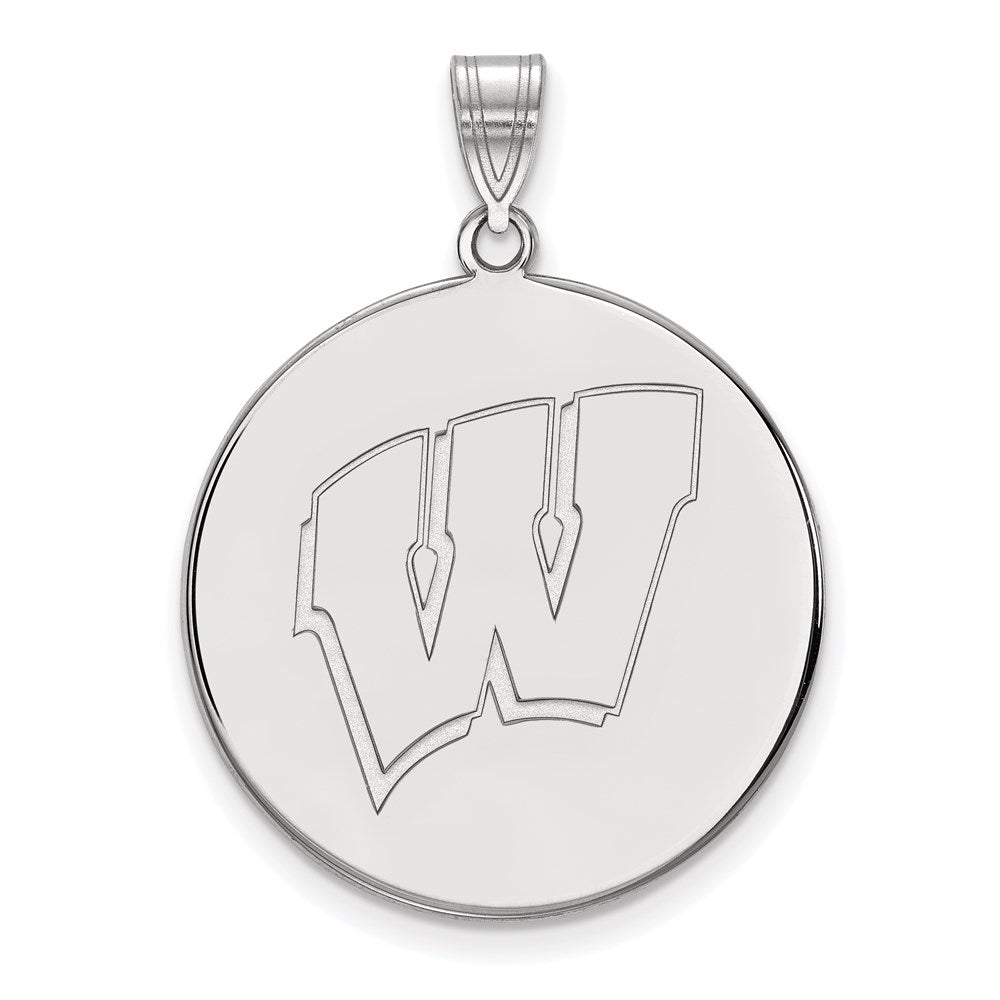 Sterling Silver Rhodium Plated Logoart University Of Wisconsin Letter W Extra Large Disc Pendant