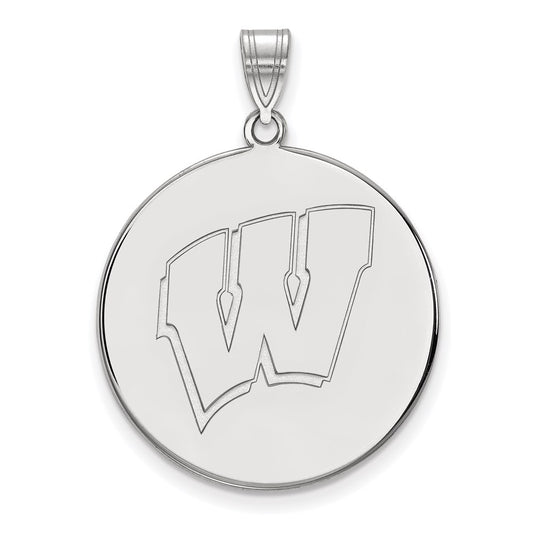 14K White Gold Logoart University Of Wisconsin Letter W Extra Large Disc Pendant