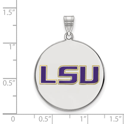 Sterling Silver Rhodium Plated Logoart Louisiana State University L S U Extra Large Enameled Disc Pendant