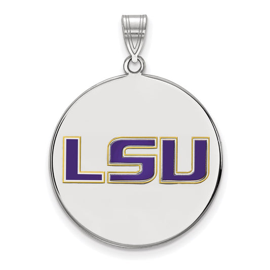 Sterling Silver Rhodium Plated Logoart Louisiana State University L S U Extra Large Enameled Disc Pendant