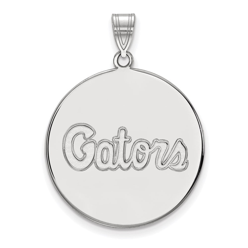 Sterling Silver Rhodium Plated Logoart University Of Florida Gators Script Extra Large Disc Pendant