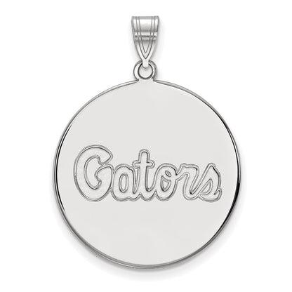 Sterling Silver Rhodium Plated Logoart University Of Florida Gators Script Extra Large Disc Pendant