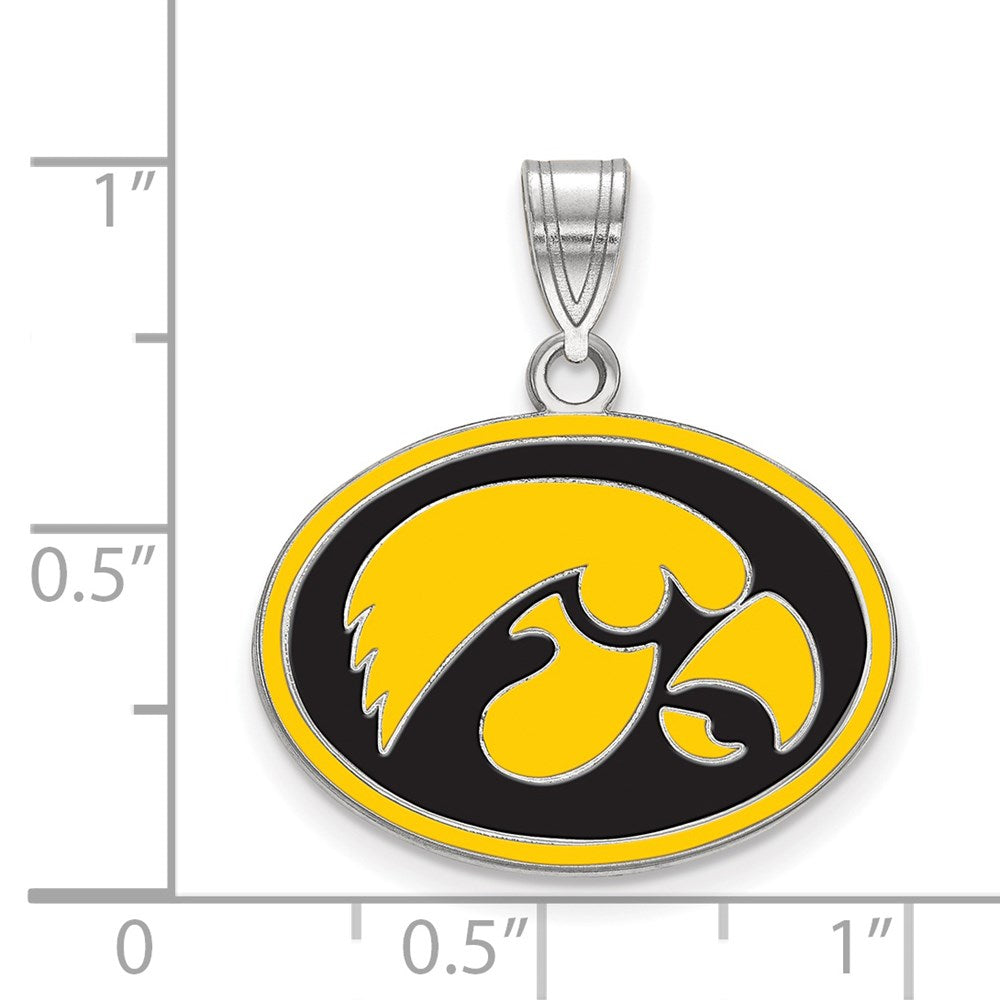 Sterling Silver Rhodium Plated Logoart University Of Iowa Hawk Medium Oval Enameled Pendant