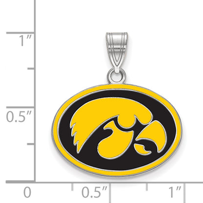 Sterling Silver Rhodium Plated Logoart University Of Iowa Hawk Medium Oval Enameled Pendant