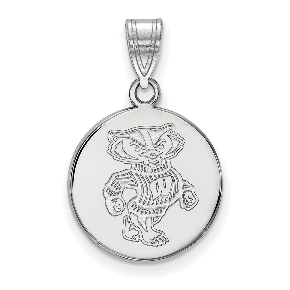 Sterling Silver Rhodium Plated Logoart University Of Wisconsin Badger Medium Disc Pendant