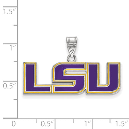 Sterling Silver Rhodium Plated Logoart Louisiana State University L S U Medium Enameled Pendant