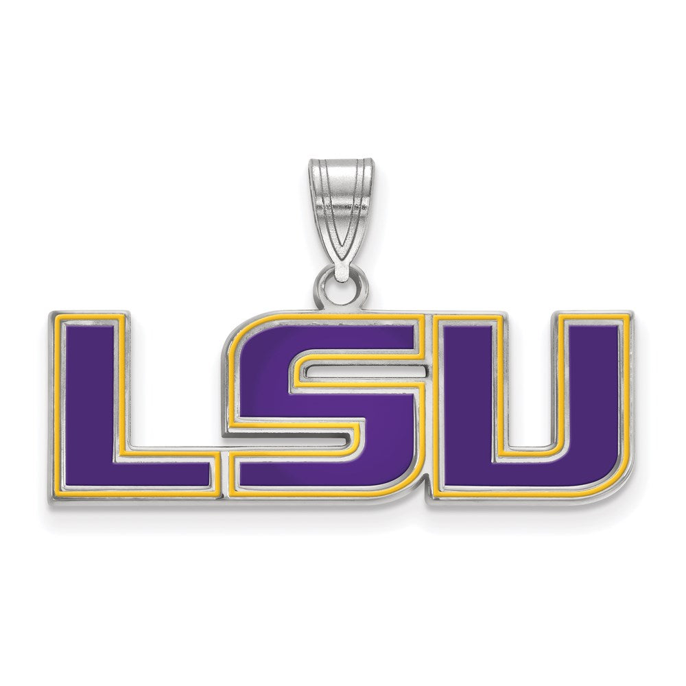 Sterling Silver Rhodium Plated Logoart Louisiana State University L S U Medium Enameled Pendant