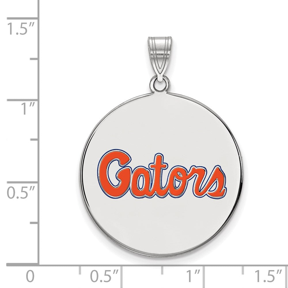 Sterling Silver Rhodium Plated Logoart University Of Florida Gators Script Extra Large Enameled Disc Pendant