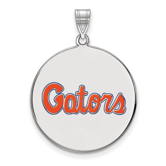 Sterling Silver Rhodium Plated Logoart University Of Florida Gators Script Extra Large Enameled Disc Pendant