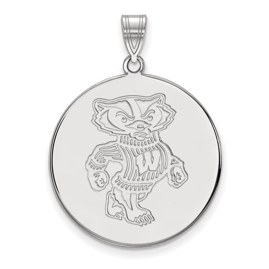 Sterling Silver Rhodium Plated Logoart University Of Wisconsin Badger Extra Large Disc Pendant