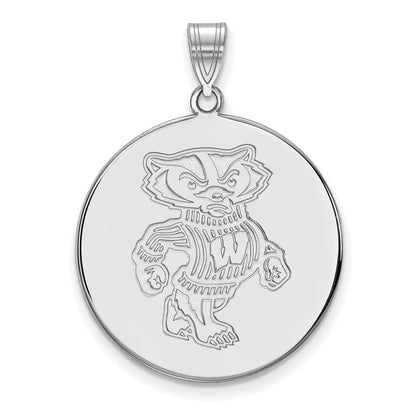 14K White Gold Logoart University Of Wisconsin Badger Extra Large Disc Pendant