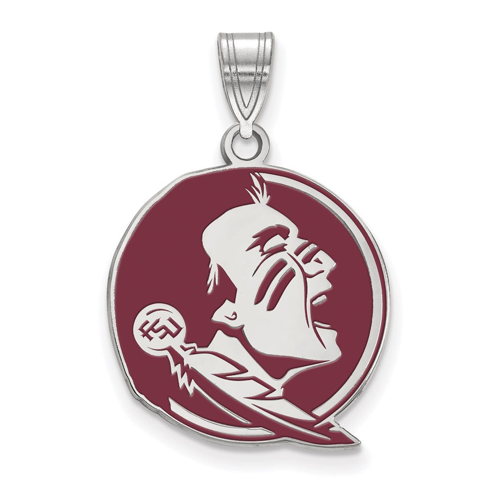 Sterling Silver Rhodium Plated Logoart Florida State University Seminole Large Enameled Pendant