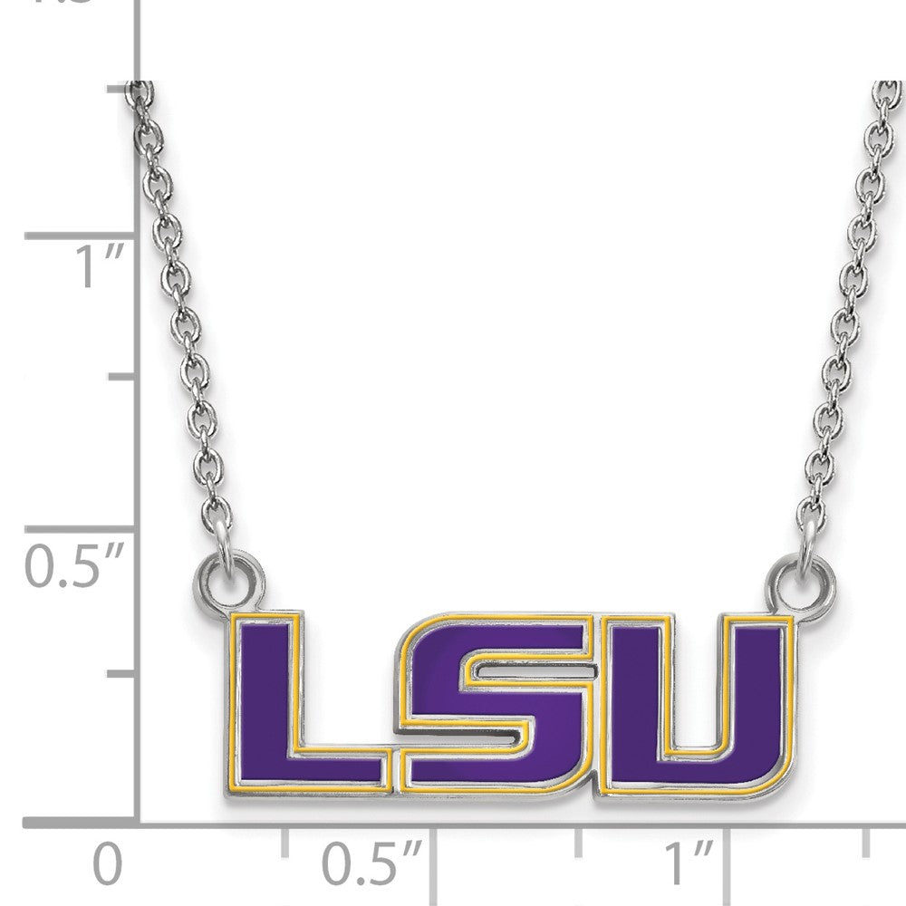 Sterling Silver Rhodium Plated Logoart Louisiana State University L S U Small Enameled Pendant 18 Inch Necklace