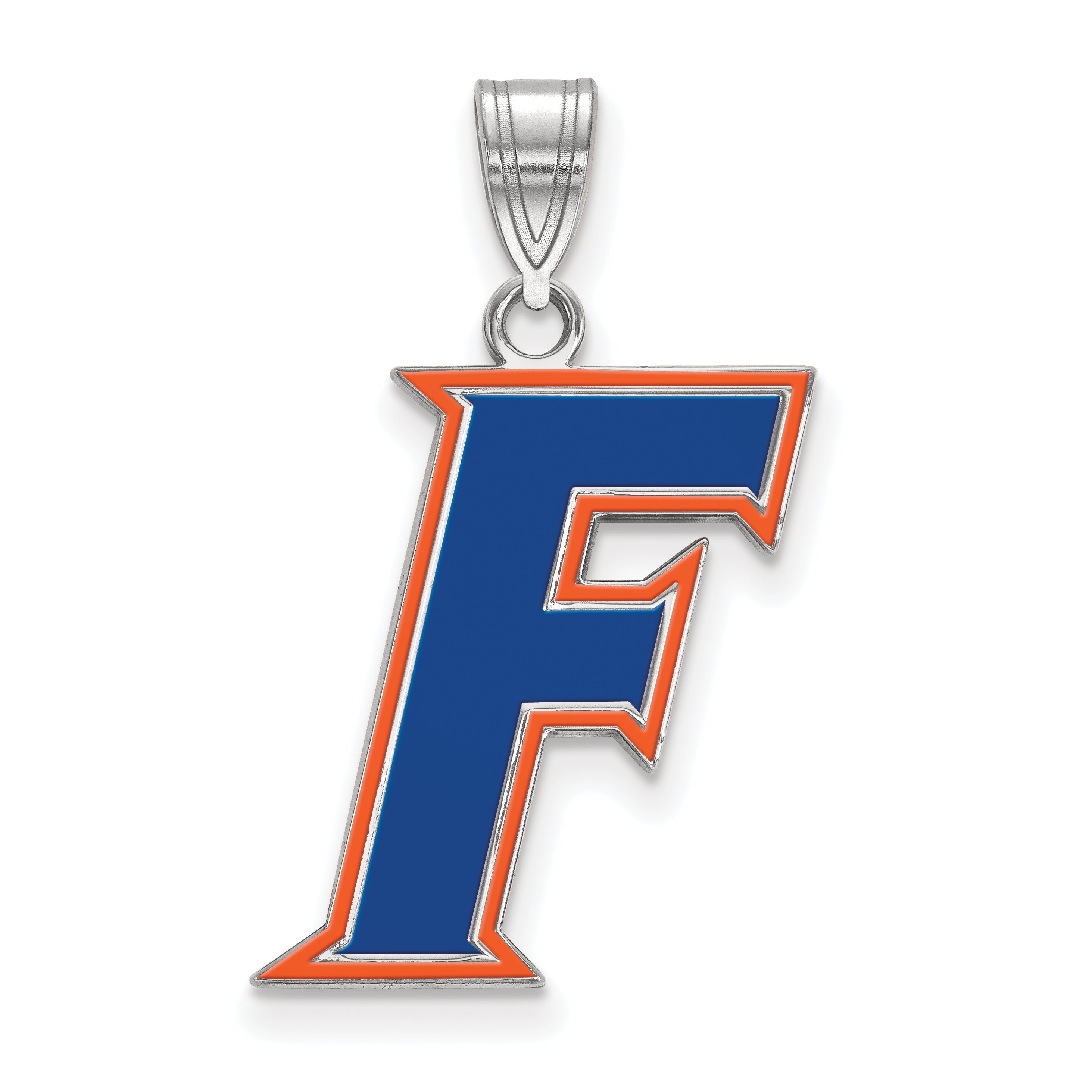 Sterling Silver Rhodium Plated Logoart University Of Florida Letter F Large Enameled Pendant