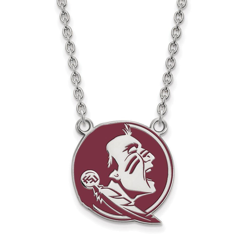 Sterling Silver Rhodium Plated Logoart Florida State University Seminole Large Enameled Pendant 18 Inch Necklace