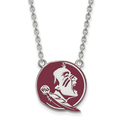 Sterling Silver Rhodium Plated Logoart Florida State University Seminole Large Enameled Pendant 18 Inch Necklace
