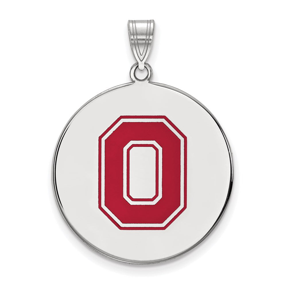 Sterling Silver Rhodium Plated Logoart The Ohio State University Letter O Extra Large Enameled Disc Pendant