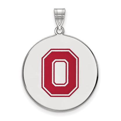 Sterling Silver Rhodium Plated Logoart The Ohio State University Letter O Extra Large Enameled Disc Pendant