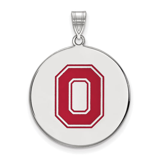 Sterling Silver Rhodium Plated Logoart The Ohio State University Letter O Extra Large Enameled Disc Pendant
