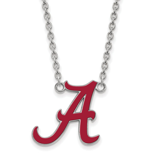 Sterling Silver Rhodium Plated Logoart University Of Alabama Letter A Large Enameled Pendant 18 Inch Necklace