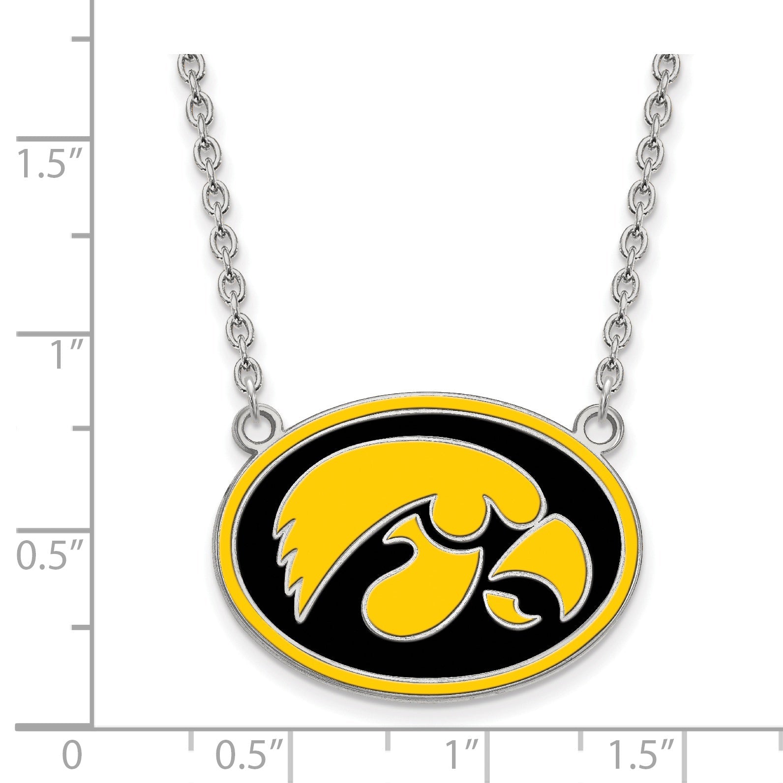 Sterling Silver Rhodium Plated Logoart University Of Iowa Hawk Enameled Large Oval Pendant 18 Inch Necklace