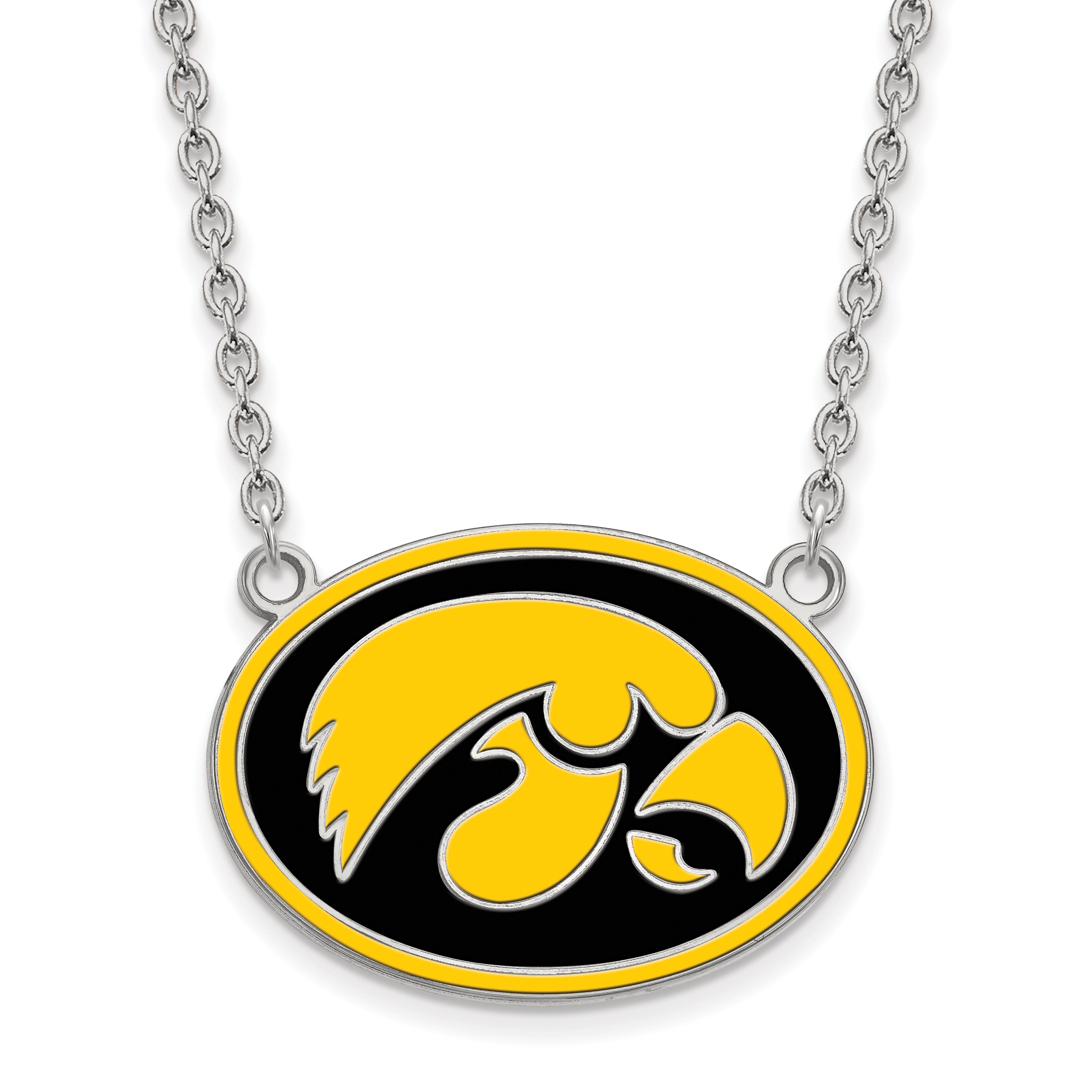 Sterling Silver Rhodium Plated Logoart University Of Iowa Hawk Enameled Large Oval Pendant 18 Inch Necklace