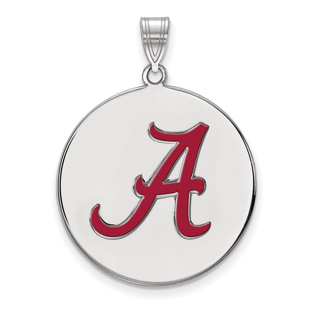 Sterling Silver Rhodium Plated Logoart University Of Alabama Letter A Extra Large Enameled Disc Pendant