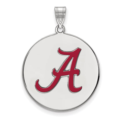 Sterling Silver Rhodium Plated Logoart University Of Alabama Letter A Extra Large Enameled Disc Pendant