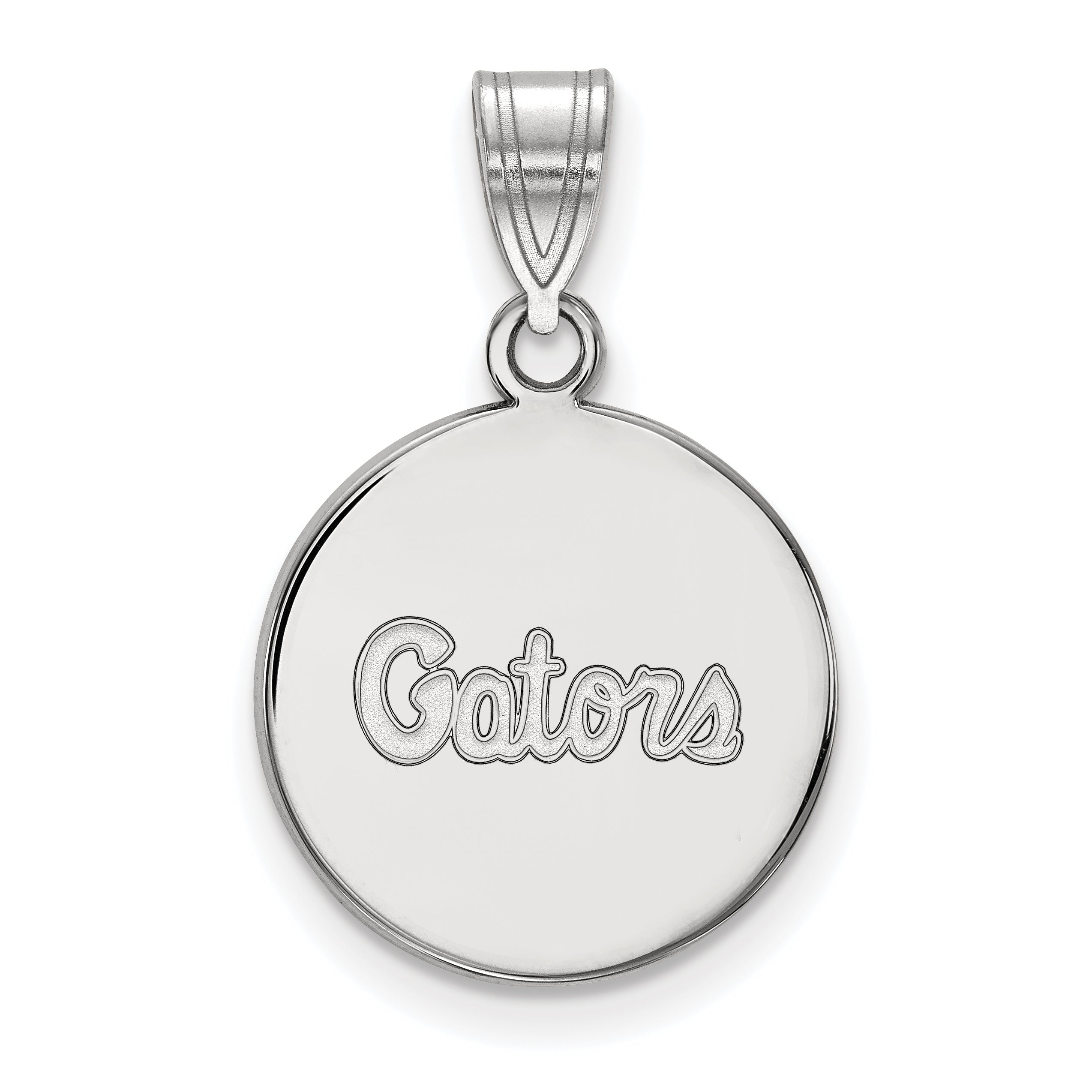 Sterling Silver Rhodium Plated Logoart University Of Florida Gators Script Medium Disc Pendant