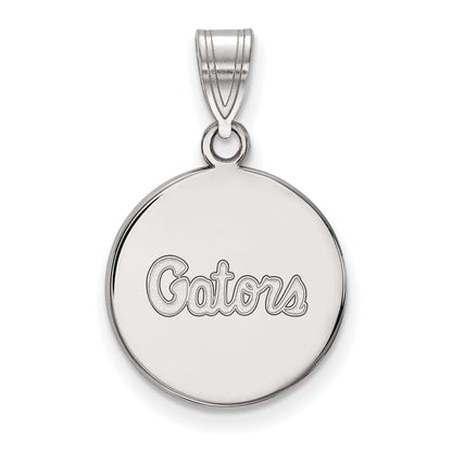 Sterling Silver Rhodium Plated Logoart University Of Florida Gators Script Medium Disc Pendant