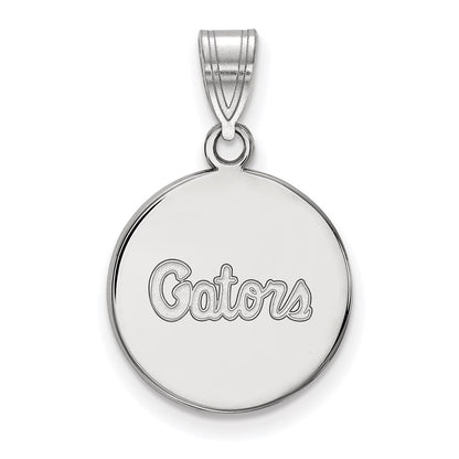 14K White Gold Logoart University Of Florida Gators Script Medium Disc Pendant