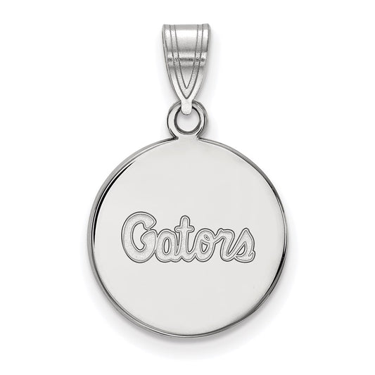 14K White Gold Logoart University Of Florida Gators Script Medium Disc Pendant
