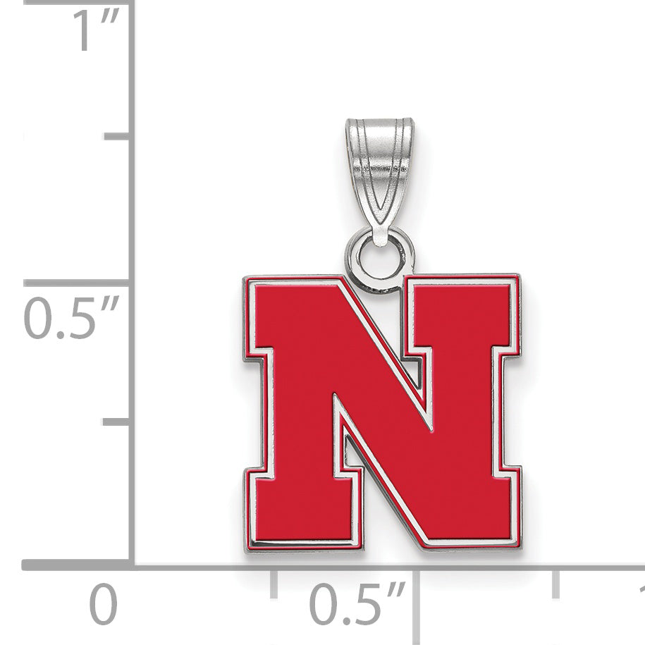 Sterling Silver Rhodium Plated Logoart University Of Nebraska Letter N Small Enameled Pendant