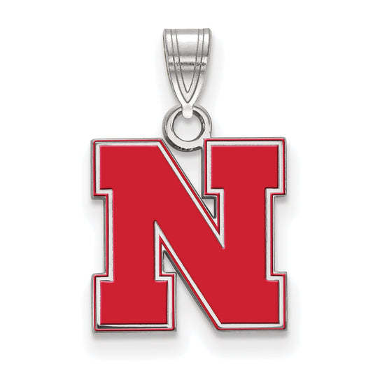 Sterling Silver Rhodium Plated Logoart University Of Nebraska Letter N Small Enameled Pendant