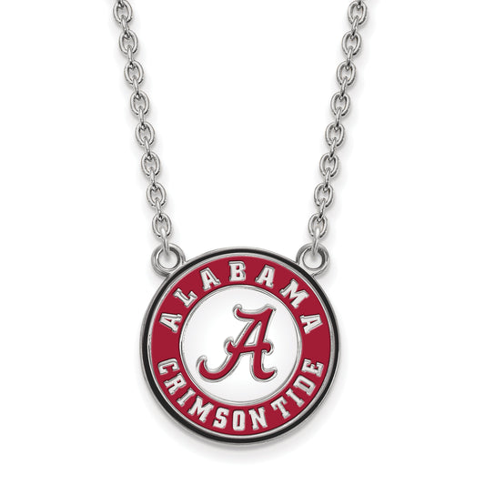 Sterling Silver Rhodium Plated Logoart University Of Alabama Crimson Tide Large Enameled Pendant 18 Inch Necklace
