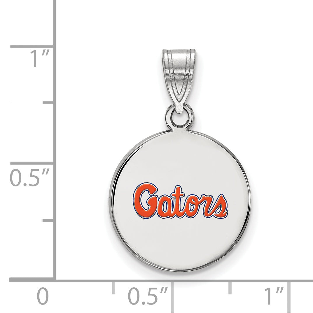 Sterling Silver Rhodium Plated Logoart University Of Florida Gators Script Medium Enameled Disc Pendant