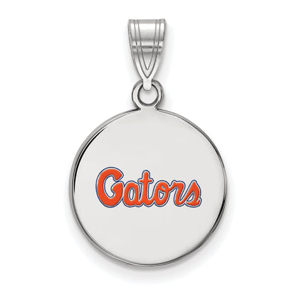 Sterling Silver Rhodium Plated Logoart University Of Florida Gators Script Medium Enameled Disc Pendant