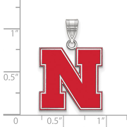 Sterling Silver Rhodium Plated Logoart University Of Nebraska Letter N Large Enameled Pendant